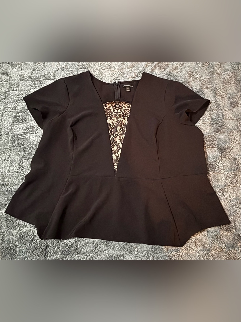 Lane Bryant Black Peplum Top with Lace V-Inset